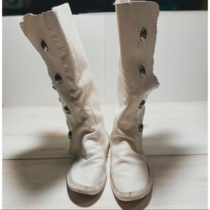 Vintage Tall White Leather Moccasins size 8